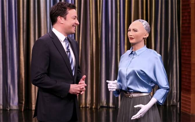 Robotka Sophia v talk show Jimmyho Fallona